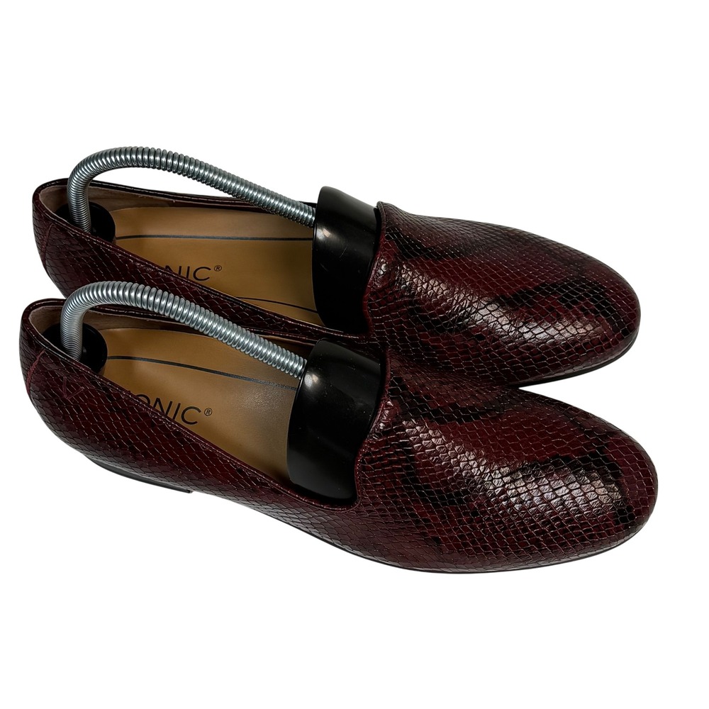 Vionic Willa Boa Burgundy Snakeskin Leather Pointed Toe Loafers Shoes Womens 9 - Picture 2 of 12